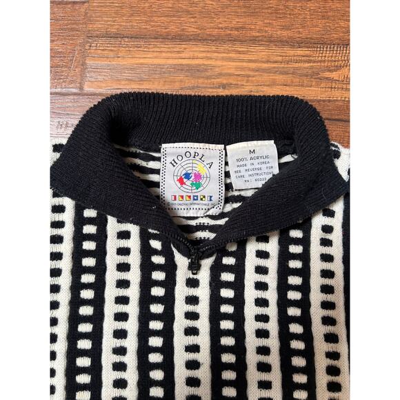 Vintage Clothing Half Zip Knit Sweater Black & White Pattern Hoopla 1989 Medium - Picture 4 of 7